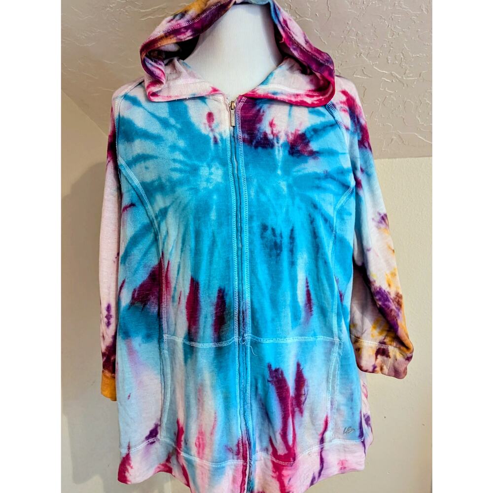Hand Dyed Hooded Zip Front Tunic Jacket Women’s 18/20 One of a Kind Tie Dye